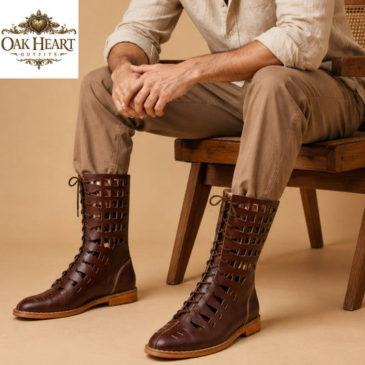 Brown Leather Lace-Up Caligae Sandals  LARP & Reenactment Shoes