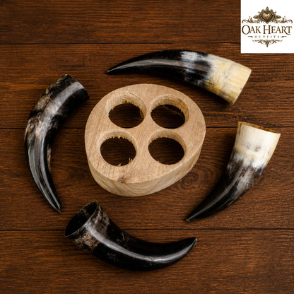 Viking Horn Shot Glass Set with Holder – Natural Handmade Mead Cups