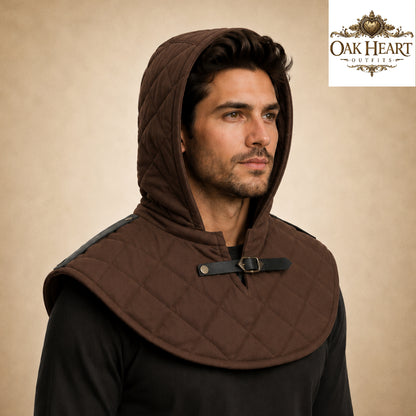 Renaissance Cotton Hood | Medieval Quilted Hooded Collar for LARP, Cosplay & Ren Faire