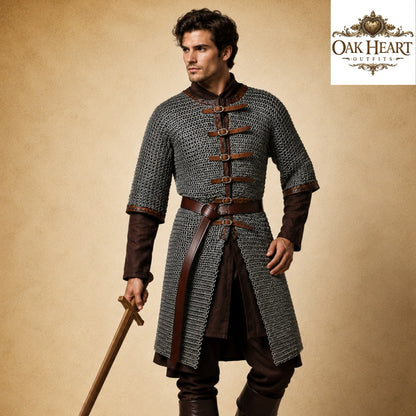 Medieval Chainmail Hauberk 8mm Flat Riveted Rings – Mild Steel Half Sleeve Armor Shirt