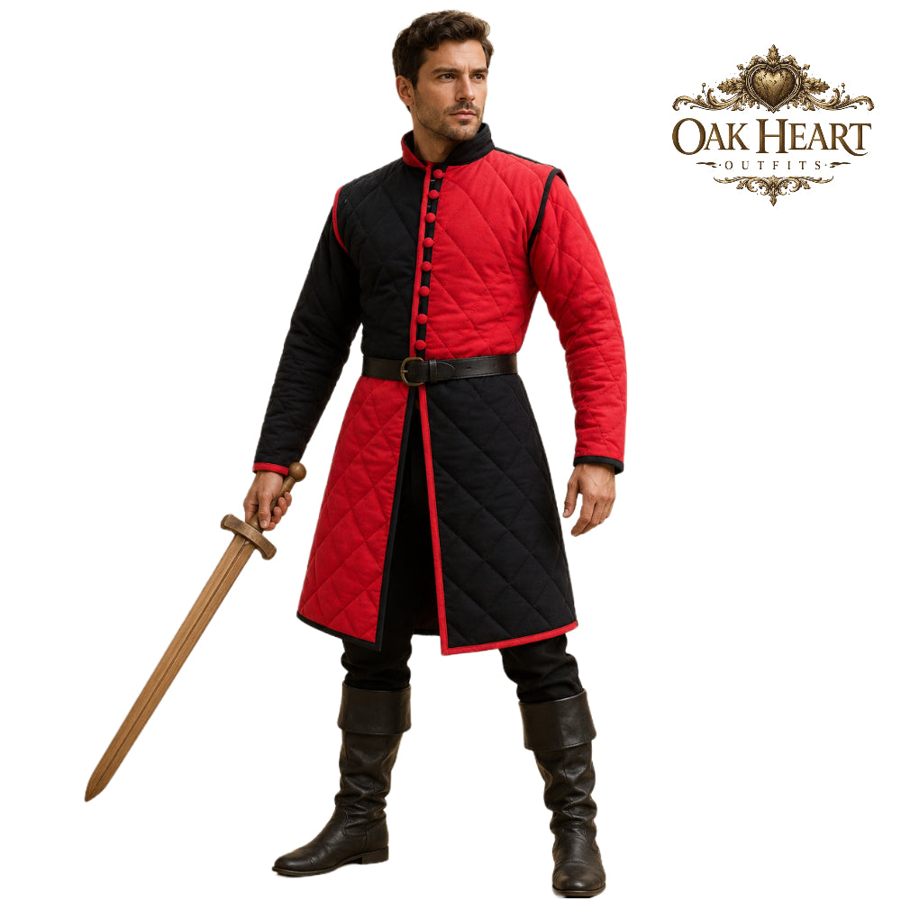 Templar Red & Black Gambeson – Historical Reenactment Armor Coat