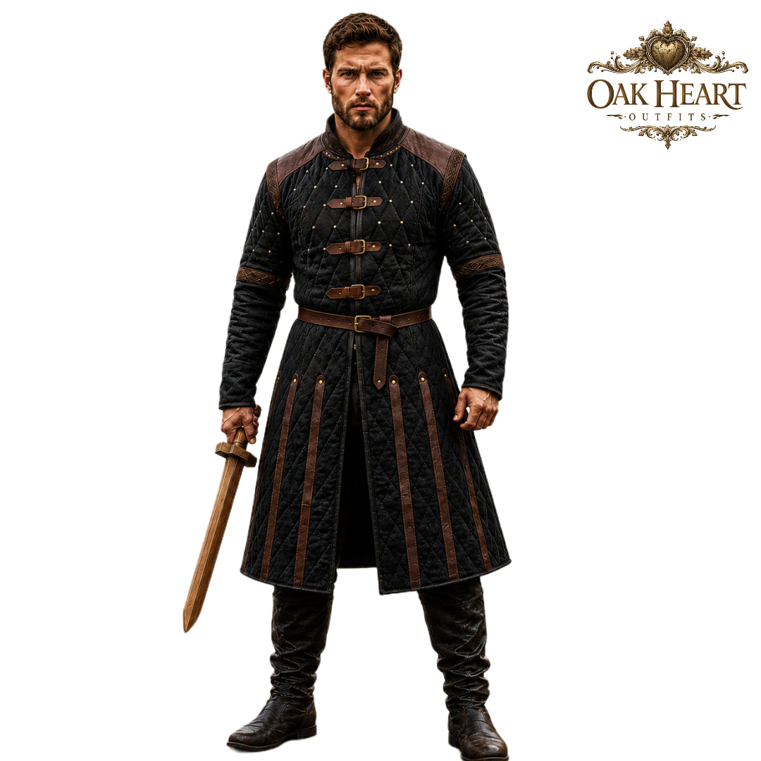 Ren Faire Blue Gambeson Costume for Men – Medieval Padded Armor Jacket,