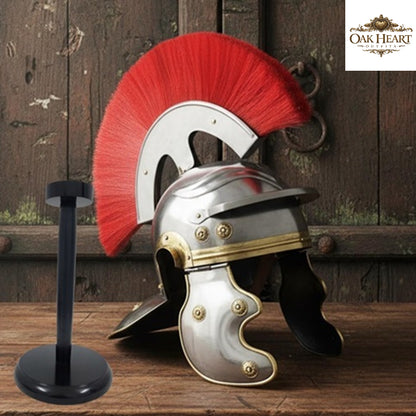 Roman Centurion Helmet with Red Plume & Wooden Stand