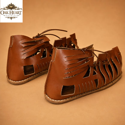 Handcrafted Roman Gladiator Sandals for Men | Brown Leather Lace-Up Summer Sandals |