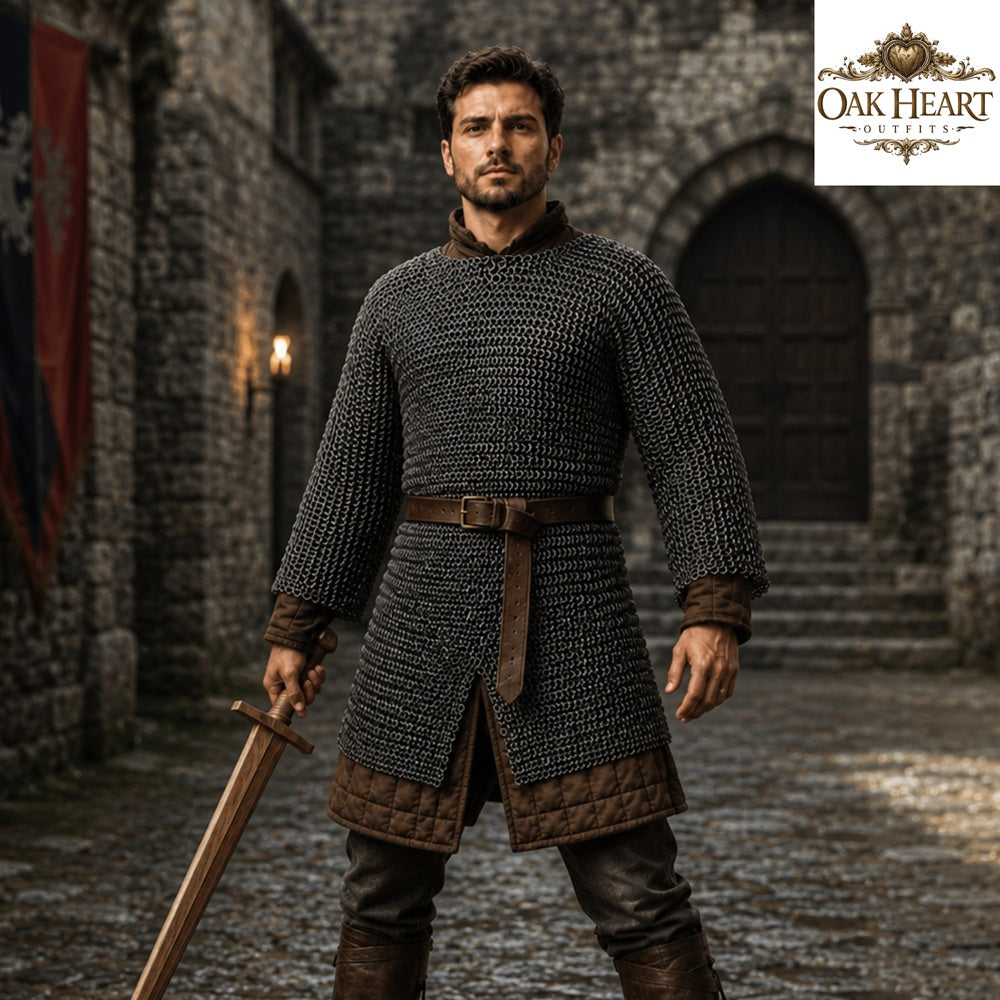 Titanium Chainmail Hauberk – 9mm Flat Ring Dome Riveted Shirt, Lightweight Medieval Armor for LARP & SCA