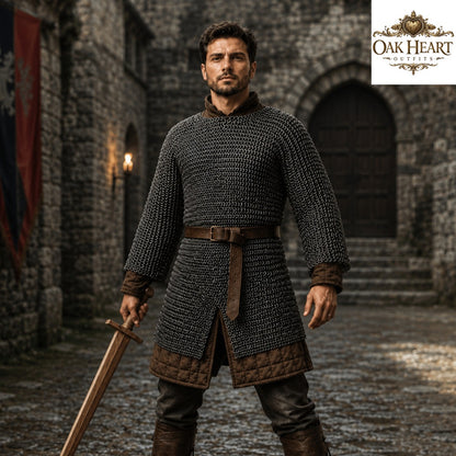 Titanium Chainmail Hauberk – 9mm Flat Ring Dome Riveted Shirt, Lightweight Medieval Armor for LARP & SCA