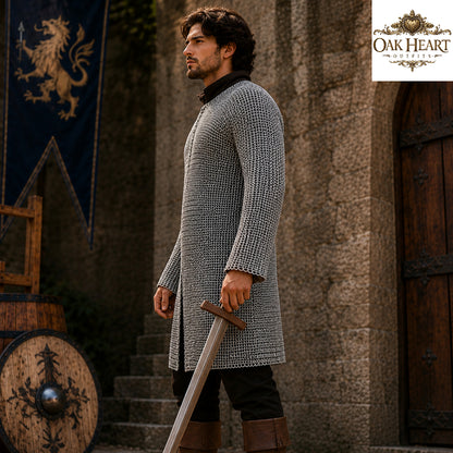 Medieval Aluminum Chainmail Hauberk – 9MM Riveted Ring Armor with Washers,
