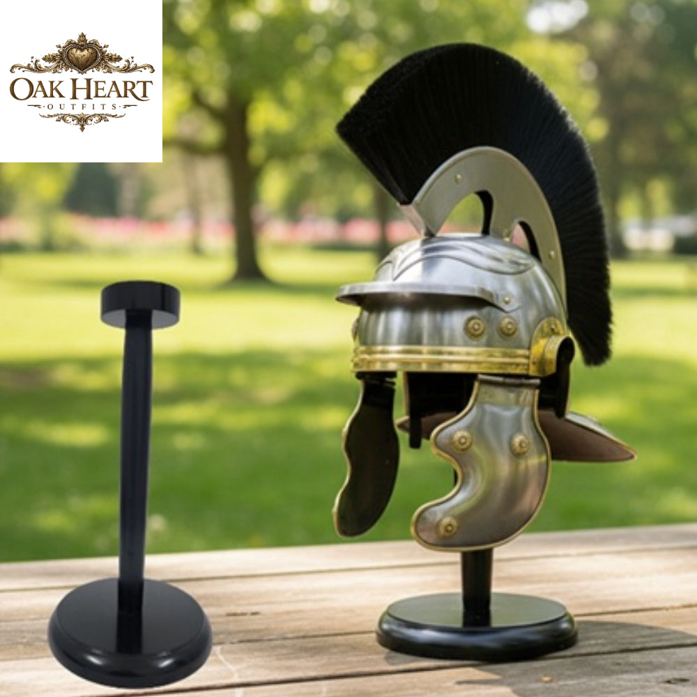 Roman Helmet – Black Horsehair Plume with Stand