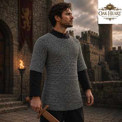 Aluminum Chainmail Haubergeon Shirt – Riveted Viking Knight Armor, Lightweight