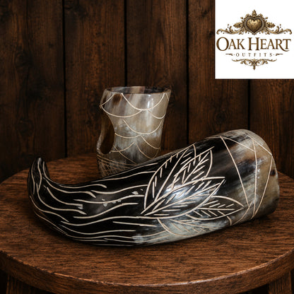 Medieval Drinking Horn with Decorative Stand