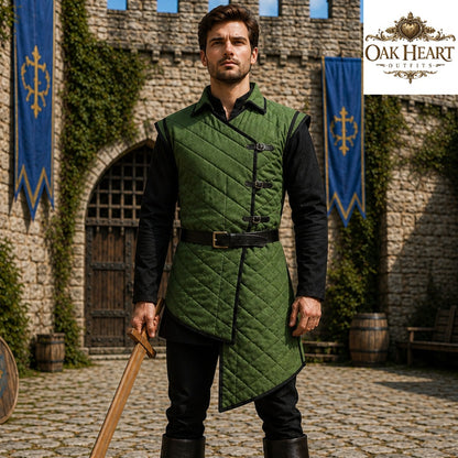 Medieval Wine Red Gambeson Armor – Quilted Viking Jacket for LARP,