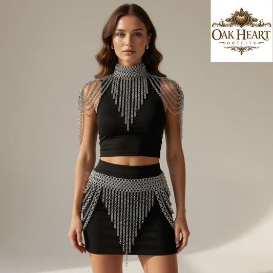 Anodized Aluminum Chainmail Top & Skirt Set – Ren Faire Female Cosplay Costume, Medieval Outfit