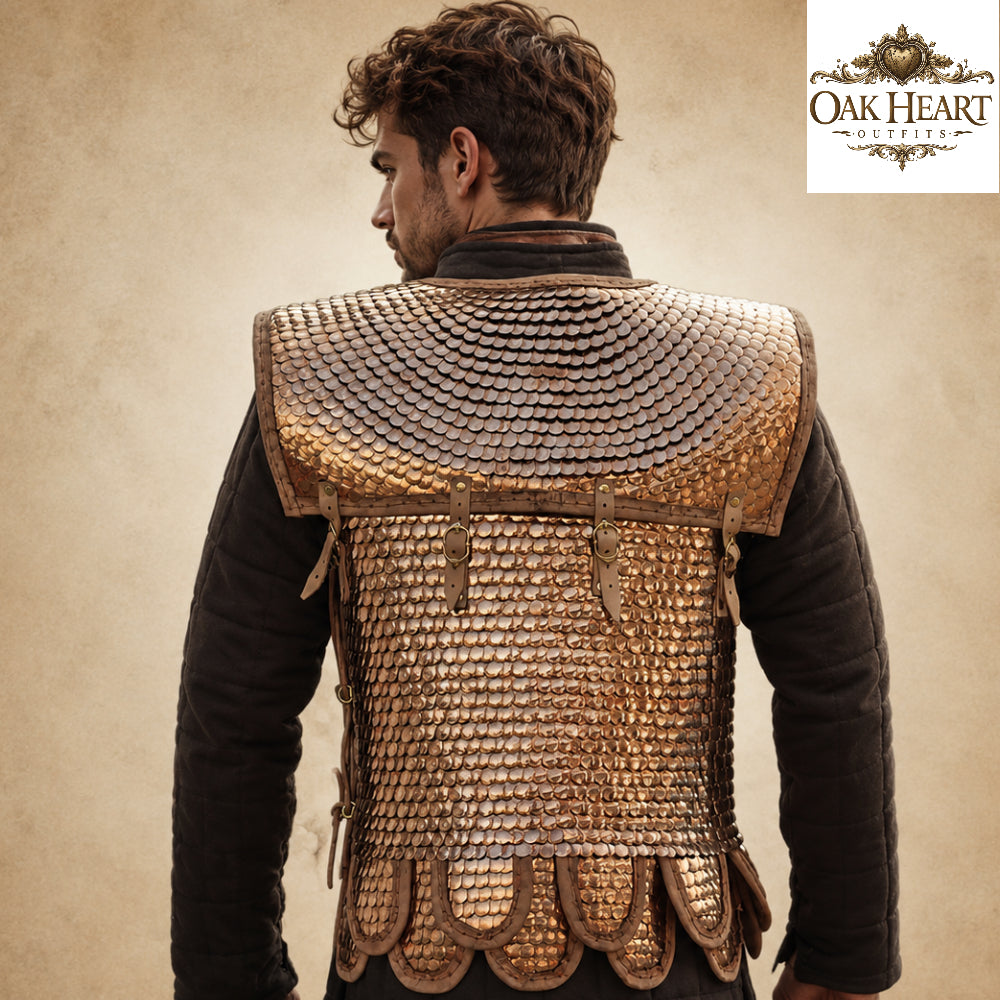Medieval Brass Lorica Squamata Scale Armor – Roman Warrior Costume with Pteruges