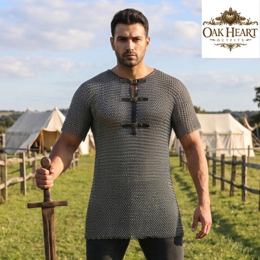 Wedge Riveted Chainmail Shirt, 9mm Flat Ring Haubergeon, Medieval Armor for Reenactment