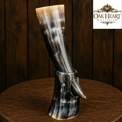 Handcrafted Viking Ale Horn with Display Stand