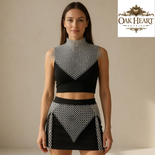 Anodized Aluminum Chainmail Collar & Skirt Set – Ren Faire Cosplay Costume, Medieval Outfit