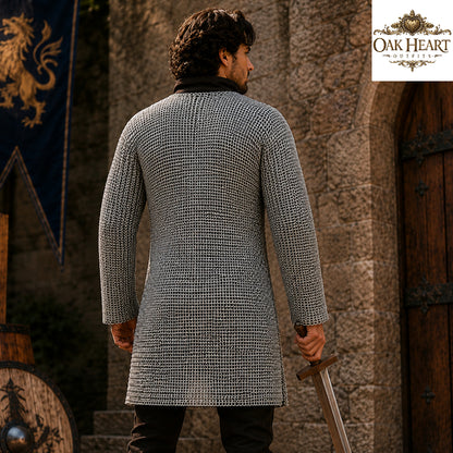 Medieval Aluminum Chainmail Hauberk – 9MM Riveted Ring Armor with Washers,