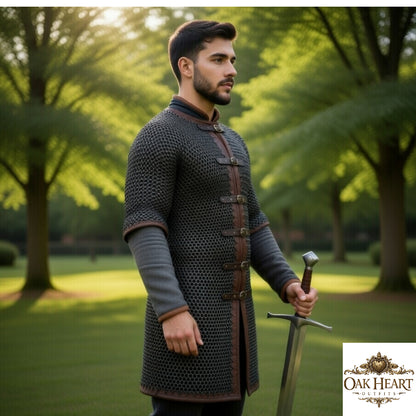 Black Aluminum Chainmail Shirt 10mm 16 Gauge – Riveted Medieval Hauberk for LARP & Reenactment