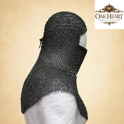 Medieval Chainmail Coif – 9mm Flat Riveted Rings Knight Hood Armor