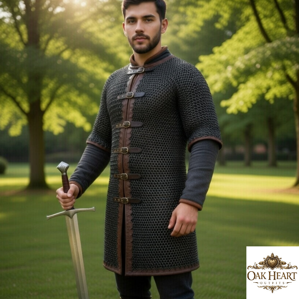 Black Aluminum Chainmail Shirt 10mm 16 Gauge – Riveted Medieval Hauberk for LARP & Reenactment