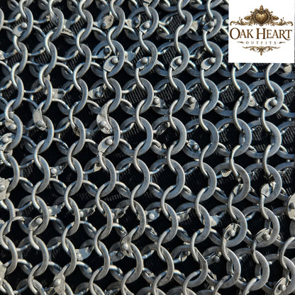 Medieval 9mm Round Riveted Chainmail Hauberk, Riveted Mild Steel Armor, Brass Trim, Half Sleeve Warrior Shirt