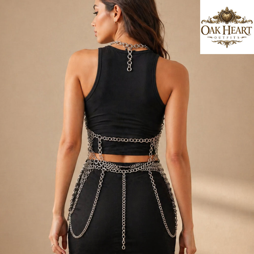 Anodized Aluminum Chainmail Top & Skirt Set | Women’s Medieval Armor Costume for LARP, Ren Faire & Festival Wear