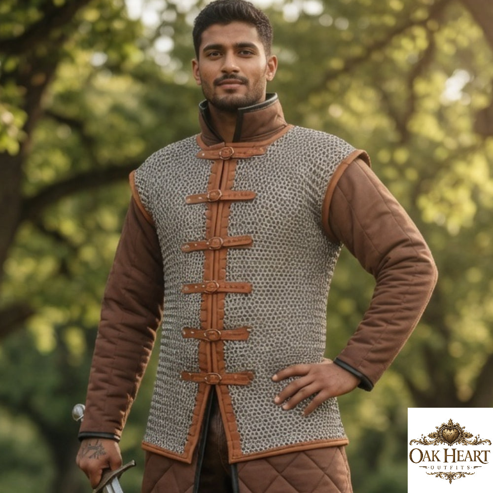 Sleeveless Aluminum Chainmail Shirt – 10mm Flat Riveted Armor with Leather Trim