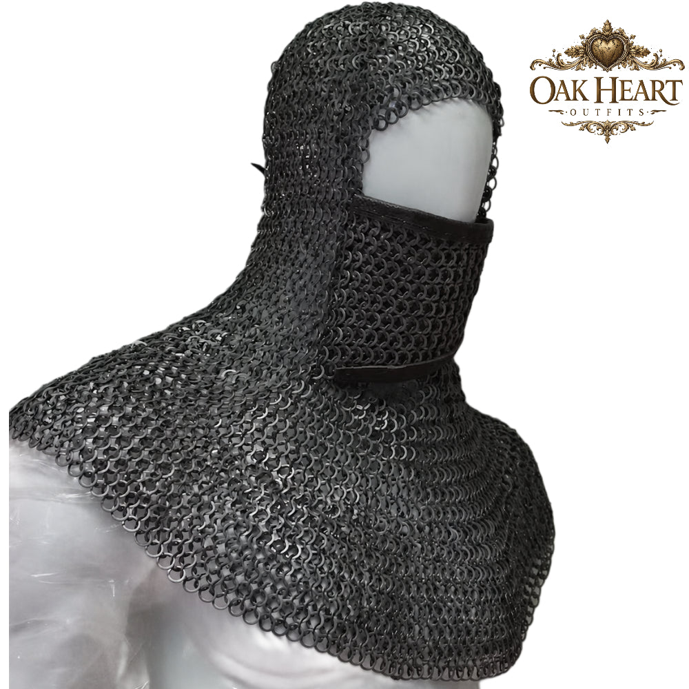 Medieval Chainmail Coif – 9mm Flat Riveted Rings Knight Hood Armor