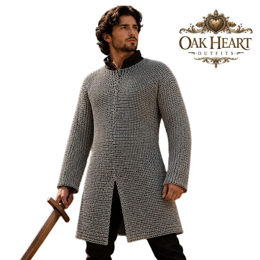 Medieval Aluminum Chainmail Hauberk – 9MM Riveted Ring Armor with Washers,