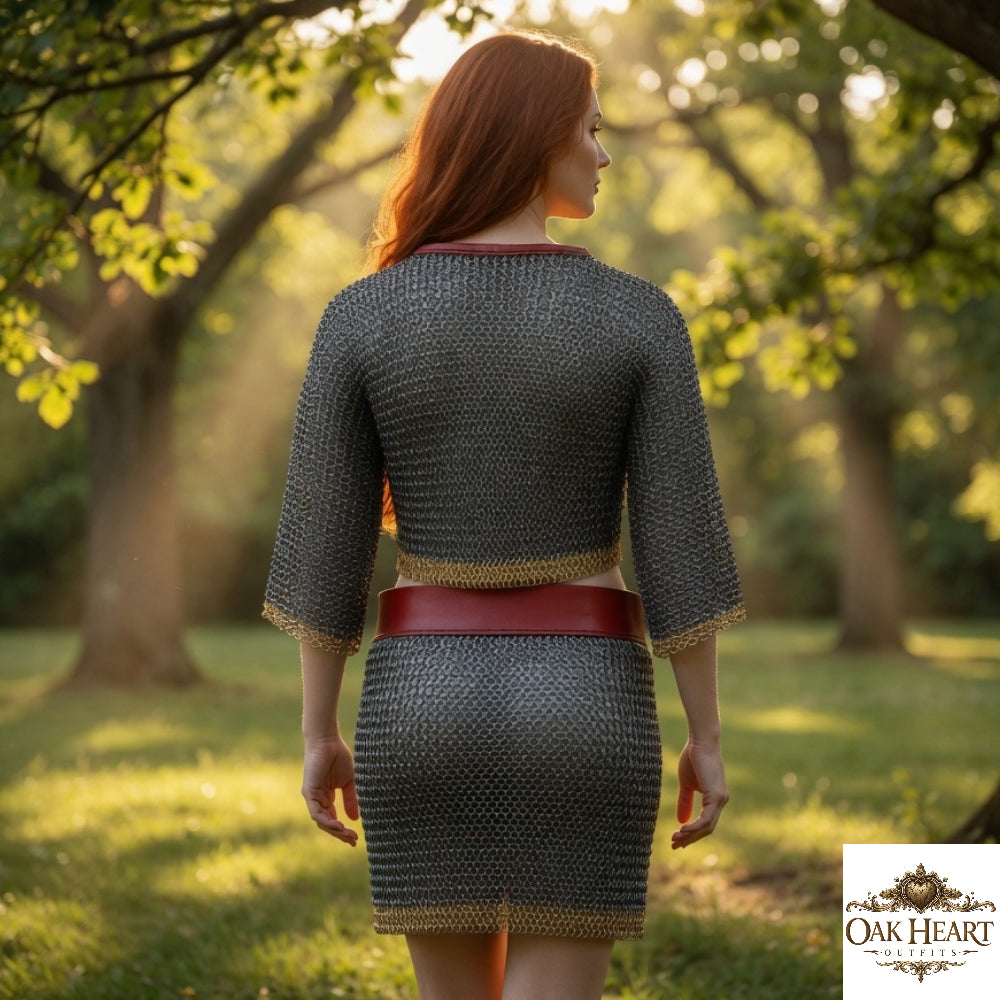 Medieval Chainmail Shirt with Skirt – 8mm Flat Riveted Half Body Armor