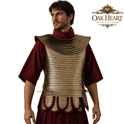 Roman Lorica Squamata Brass Scale Armor (15x25 mm) | Historical Reenactment Costume with Pteruges