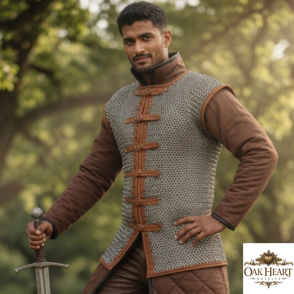Sleeveless Aluminum Chainmail Shirt – 10mm Flat Riveted Armor with Leather Trim