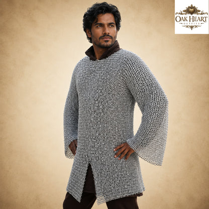 Medieval Aluminum Chainmail Hauberk 9MM Round Ring Armor – Lightweight Costume Shirt for Reenactment