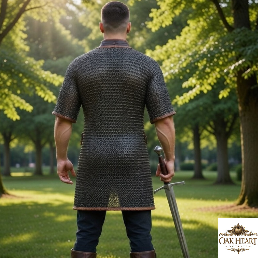 Black Aluminum Chainmail Shirt 10mm 16 Gauge – Riveted Medieval Hauberk for LARP & Reenactment