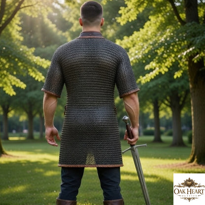 Black Aluminum Chainmail Shirt 10mm 16 Gauge – Riveted Medieval Hauberk for LARP & Reenactment