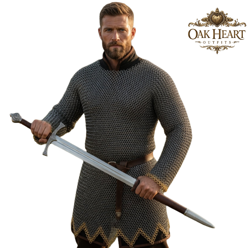 Medieval Chainmail Shirt Hauberk – 9mm Flat Riveted Armor for LARP & Reenactment