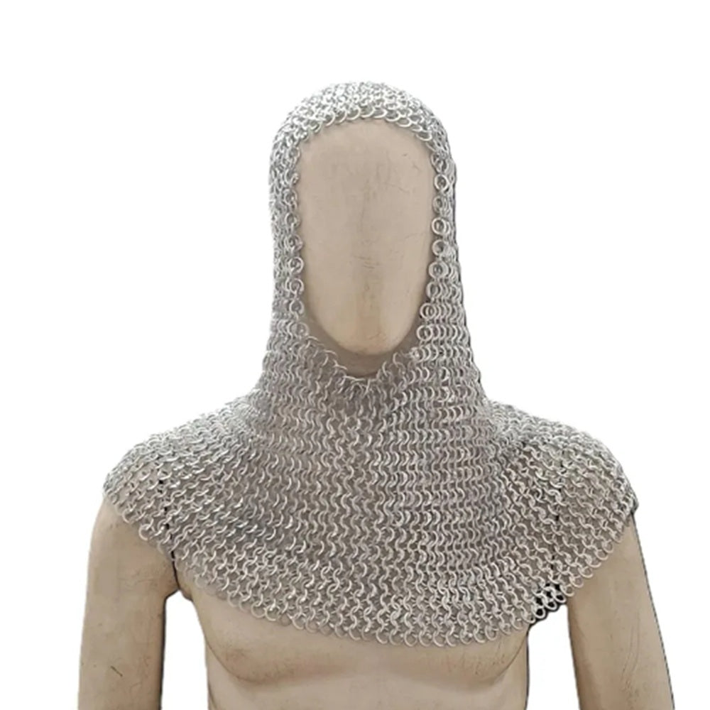 Medieval 9MM Chainmail Half Hauberk – Flat Riveted Armor with Brass Trim