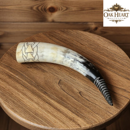 Viking Drinking Horn Engraved – Medieval Horn Mug for LARP,