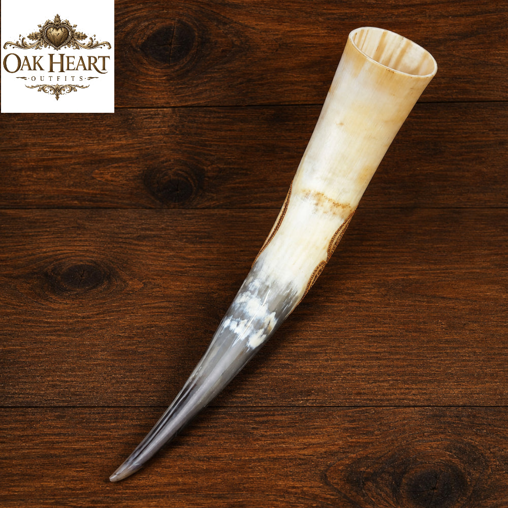 Viking Horn Mug – Hand Carved Valknut & Celtic Knot Mead Drinking Horn