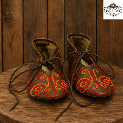 Medieval Viking Leather Shoes – Handmade Haithabu Embroidered LARP Footwear
