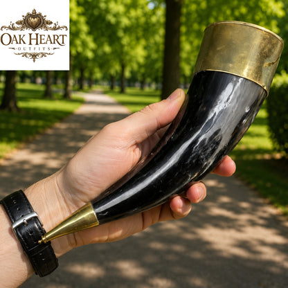 Handcrafted Viking Drinking Horn – Medieval Norse Horn Cup with Brass Finish