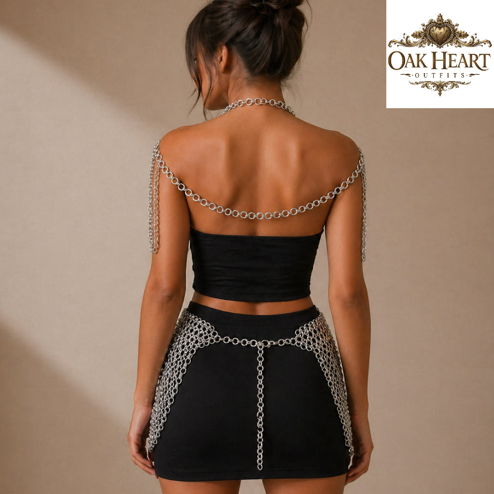 Anodized Aluminum Chainmail Top & Skirt Set – Ren Faire Female Cosplay Costume, Medieval Outfit