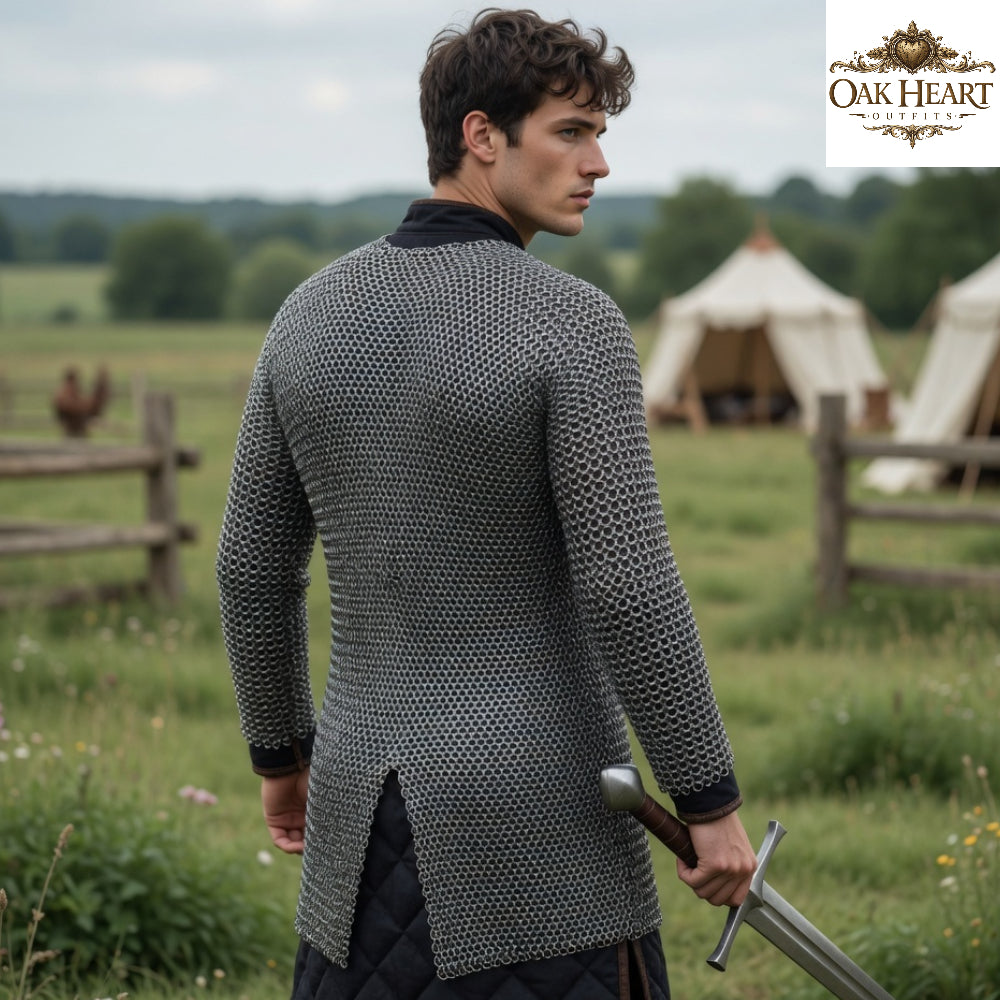 Medieval Chainmail Shirt – 9MM Round Riveted Steel Armor with Washers for LARP