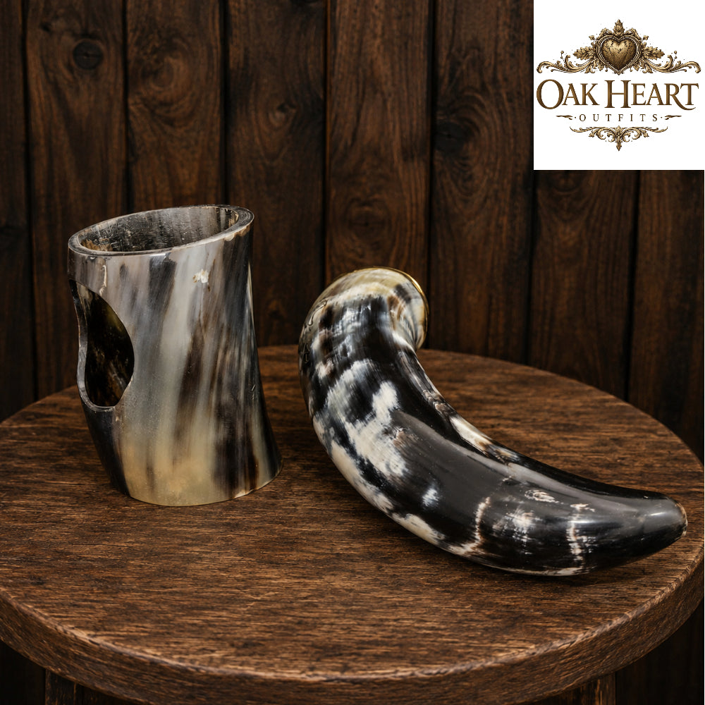 Engraved Viking Horn Cup with Holder – Medieval Rustic Barware Gift