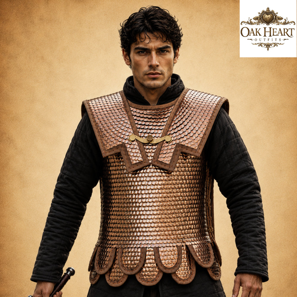 Medieval Brass Lorica Squamata Scale Armor – Roman Warrior Costume with Pteruges