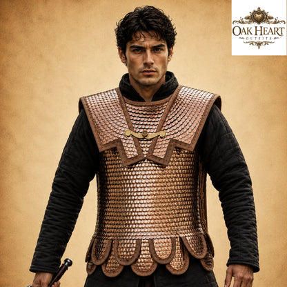 Medieval Brass Lorica Squamata Scale Armor – Roman Warrior Costume with Pteruges