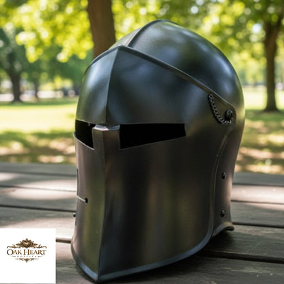 Medieval Knight Black Barbute Helmet – Functional Visor Armor Helm with  Display Stand