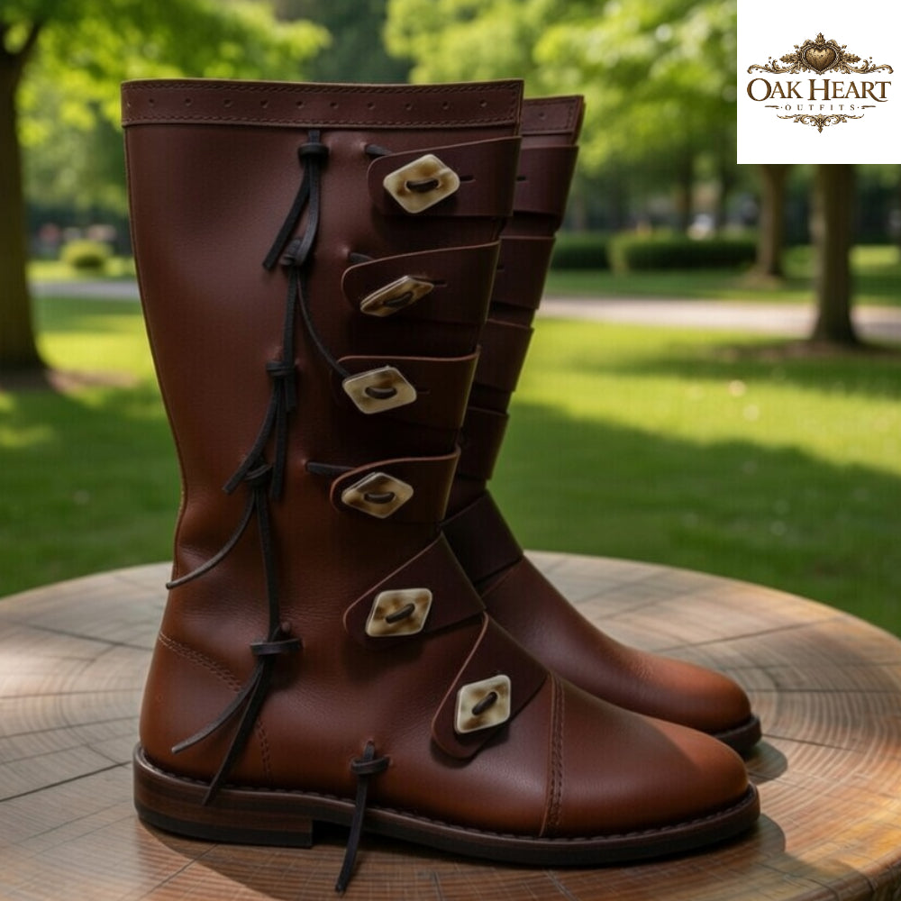 Medieval Viking Long Leather Boots – LARP Footwear for Ren Faire & Cosplay Costume