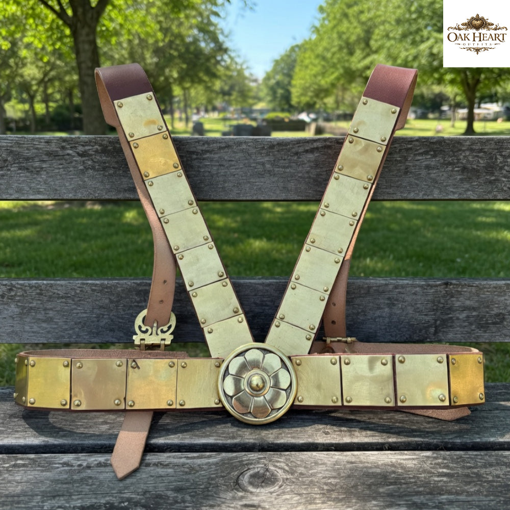 Medieval Roman Leather Belt – Cingulum Militare with Brass Buckle for Cosplay