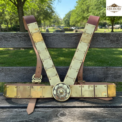 Medieval Roman Leather Belt – Cingulum Militare with Brass Buckle for Cosplay